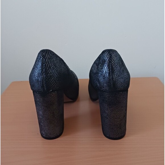Isola Womens Block High Heels Pumps Hayley Black Foil Snake Print Size 11 - Picture 4 of 9